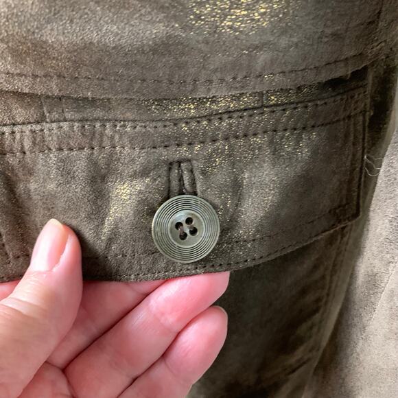 Vintage Alfani Size L Leather Belted Jacket Brown With Gold Metallic Finish Fall - Picture 7 of 9